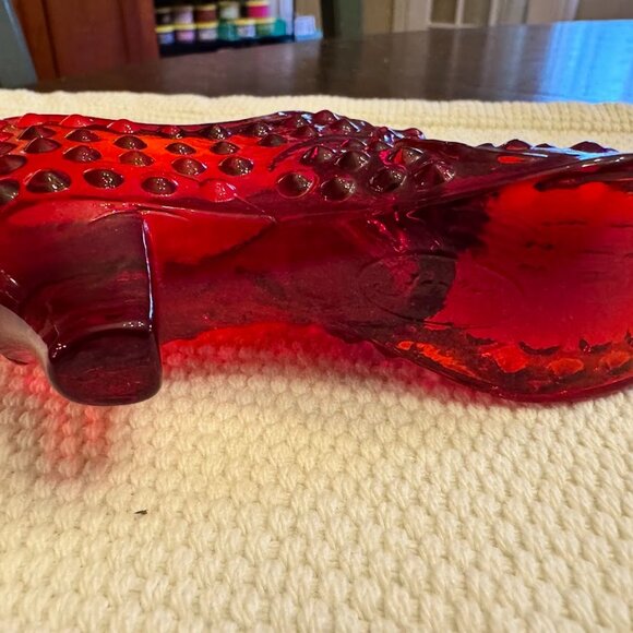 Vintage Fenton Ruby Red Hobnail Cat's Head Glass Slipper - Picture 6 of 7